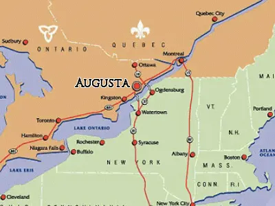 Map of Eastern Ontario showing location of Augusta