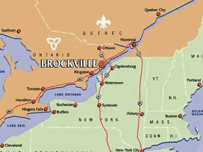 Map of Eastern Ontario showing location of Brockville