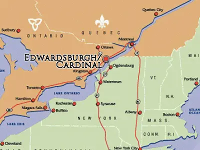 Map of Eastern Ontario showing location of Edwardsburgh Cardinal