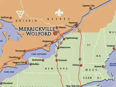 Map of Eastern Ontario showing location of Merrickville-Wolford
