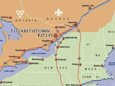 Map of Eastern Ontario showing location of Elizabethtown-Kitley