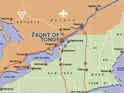 Map of Eastern Ontario showing location of Front of Yonge