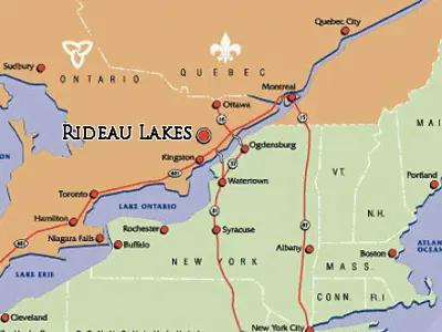 Map of Eastern Ontario showing location of Rideau Lakes