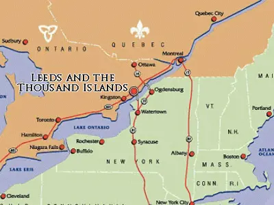 Map of Eastern Ontario showing location of Leeds and the Thousand Islands